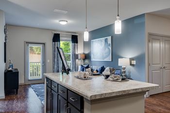 Kitchen island with designer pendant lighting
